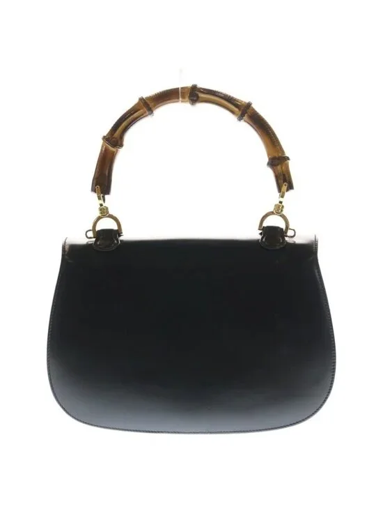 Gucci Bamboo 2-Way Shoulder Bag Black Leather Vintage - Picture 2 of 6